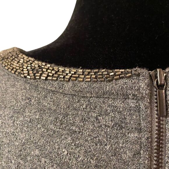 Ann Taylor LOFT Casual Gray Short Sleeve Sheath Dress with Metallic Trimmed Coll - Picture 8 of 12